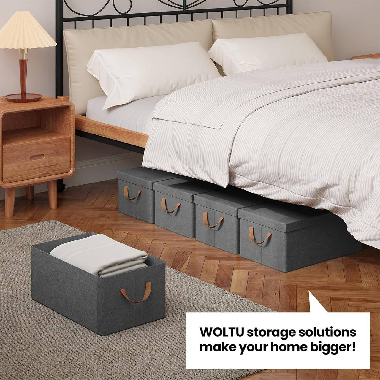 24goodz Set of 10 Storage Boxes with Lid - Versatile and Space-Saving - Polyester - For Home Organization - Grey (48x29x20 cm)