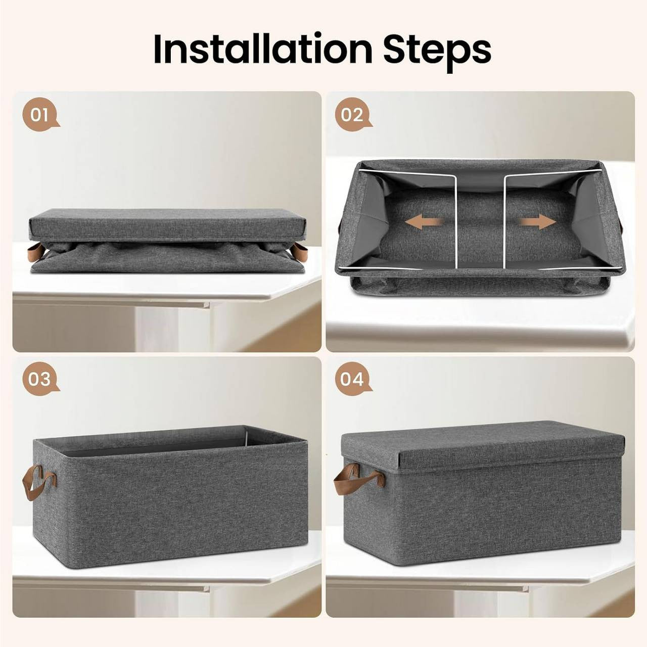 24goodz Set of 10 Storage Boxes with Lid - Versatile and Space-Saving - Polyester - For Home Organization - Grey (48x29x20 cm)