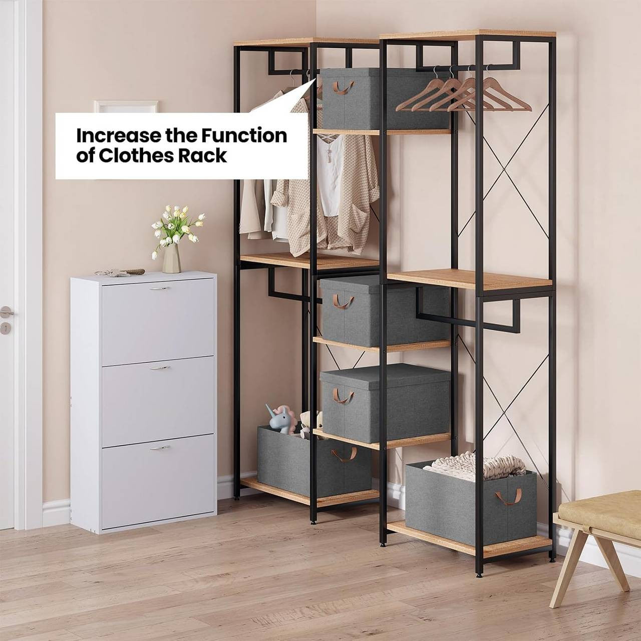 24goodz Set of 10 Storage Boxes with Lids - Versatile and Space-Saving - Polyester and Metal - For Home Organization - Grey