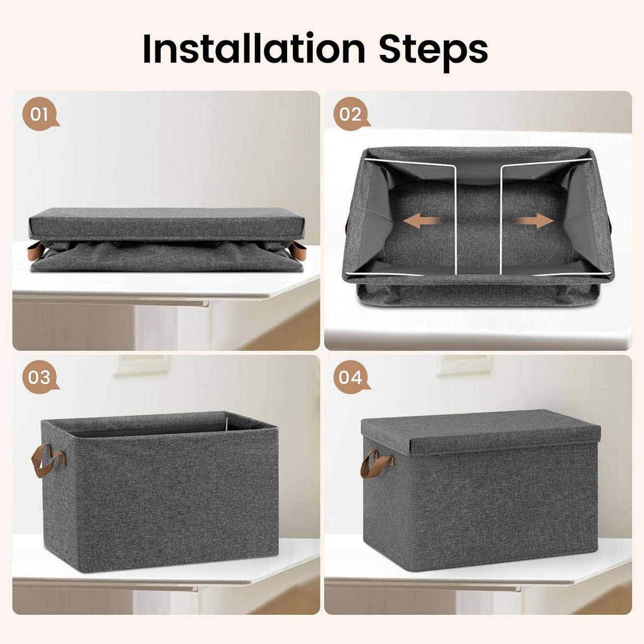 24goodz Set of 10 Storage Boxes with Lids - Versatile and Space-Saving - Polyester and Metal - For Home Organization - Grey