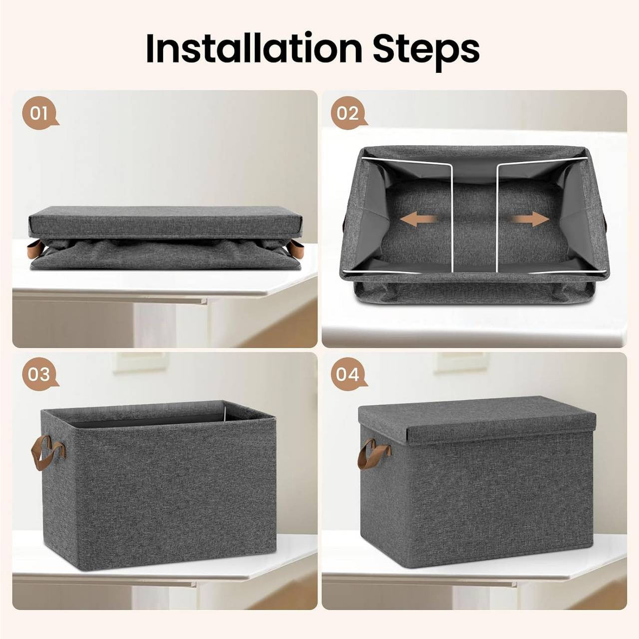 24goodz Set of 10 Storage Boxes with Lids - Versatile and Foldable - Polyester - For Home Organization - Grey