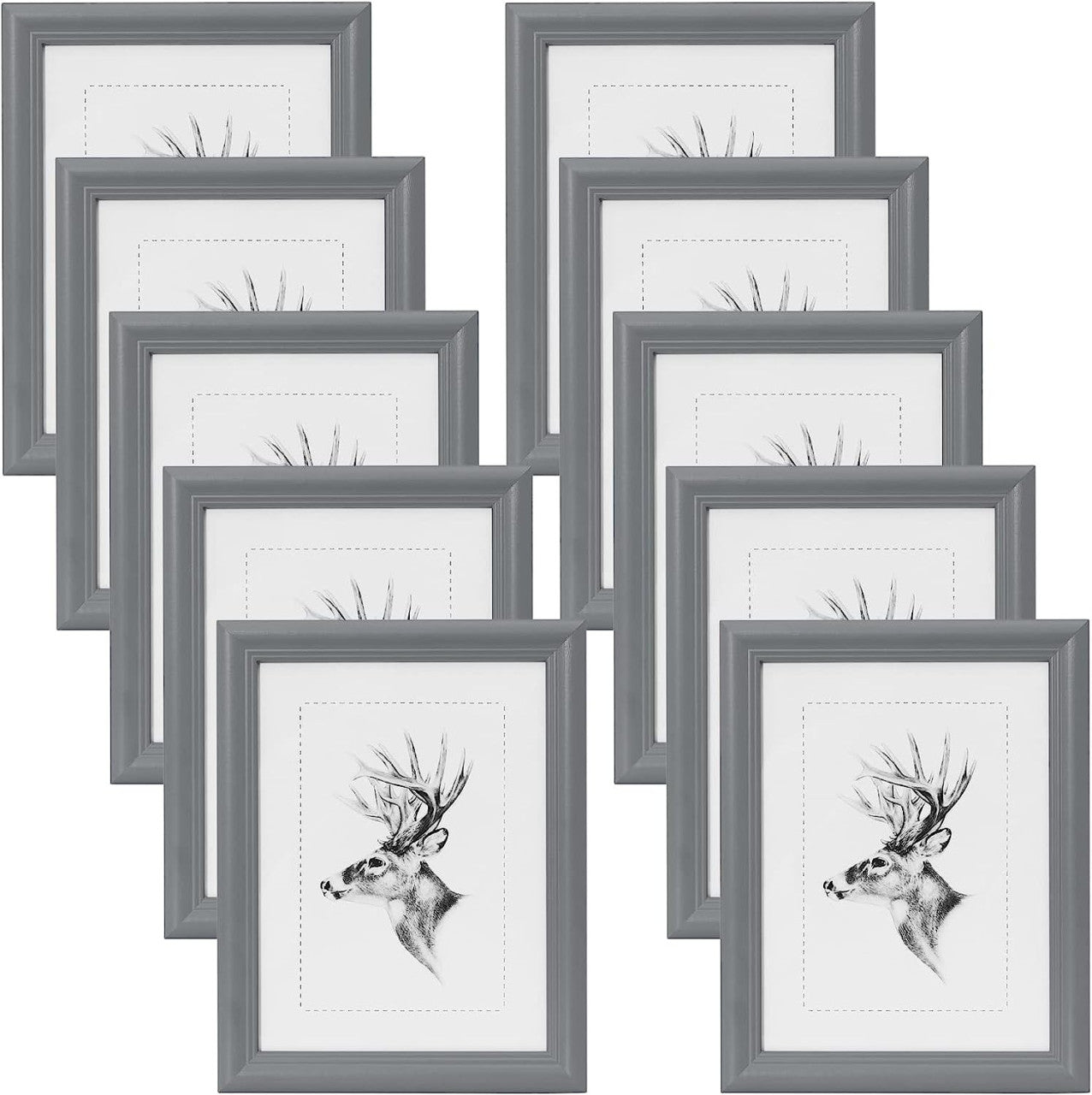24goodz Set of 10 Photo Frames - Versatile Display Options - Solid Wood and Glass - For Home Decor - Grey