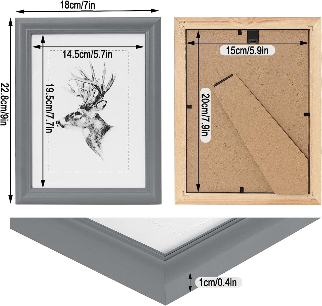 24goodz Set of 10 Photo Frames - Versatile Display Options - Solid Wood and Glass - For Home Decor - Grey