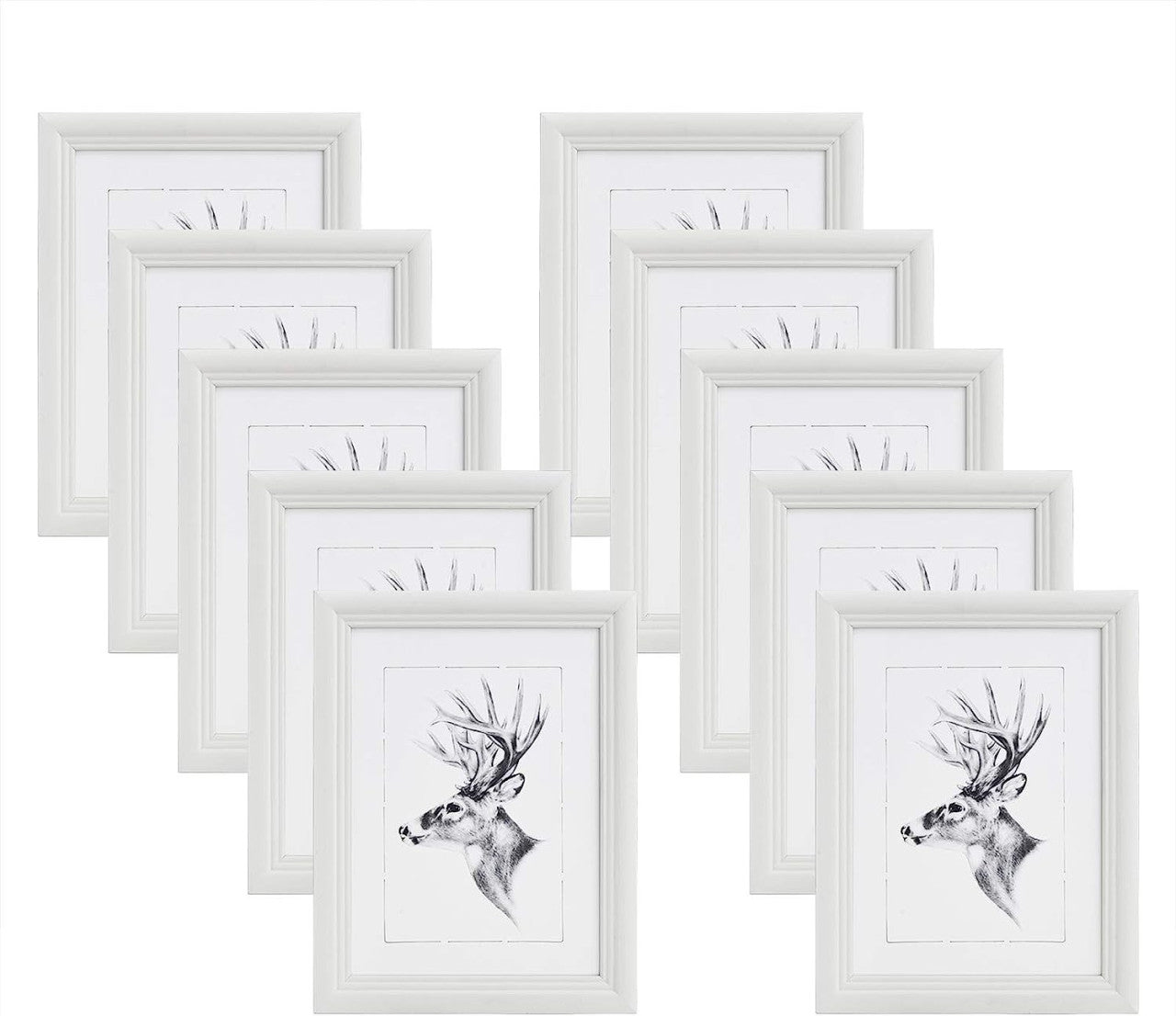 24goodz Set of 10 Photo Frames - Durable Solid Wood - Versatile for Various Styles - Solid Wood + Glass - For Home Decor - White