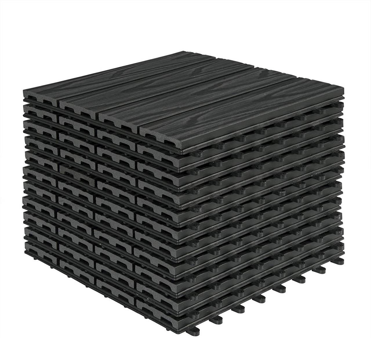 24goodz Set of 11 WPC Balcony Tiles - UV-Resistant and Moisture-Repellent - WPC - For Outdoor and Indoor Use - Anthracite