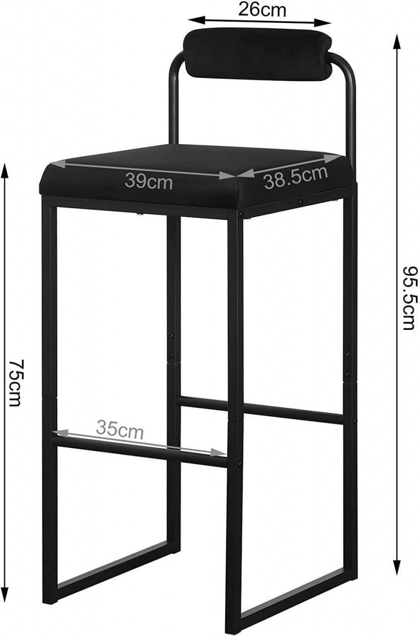 24goodz Velvet Bar Stool with Footrest - Comfortable and Ergonomic Design - Velvet and Metal - For Kitchen and Dining - Black - sz