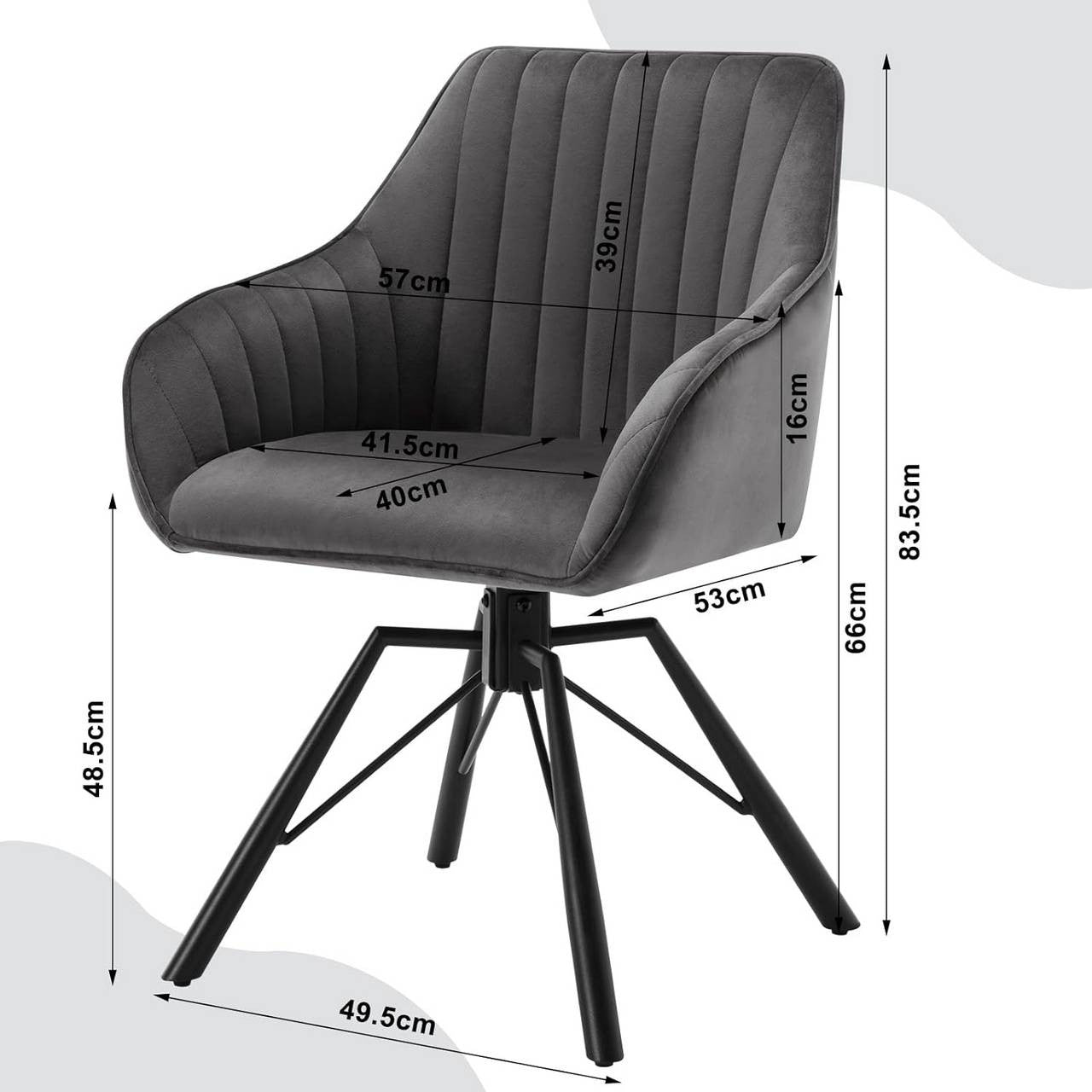 24goodz Swivel Dining Chairs Set of 4 - 360-Degree Rotatable - Soft Velvet Upholstery - Metal Legs - Dark Grey