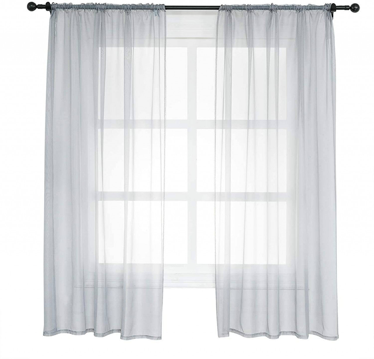 24goodz Sheer Curtains with Ruffles - Elegant and Breathable - 100% Polyester - For Living Rooms and Bedrooms - Grey - 140x245 cm