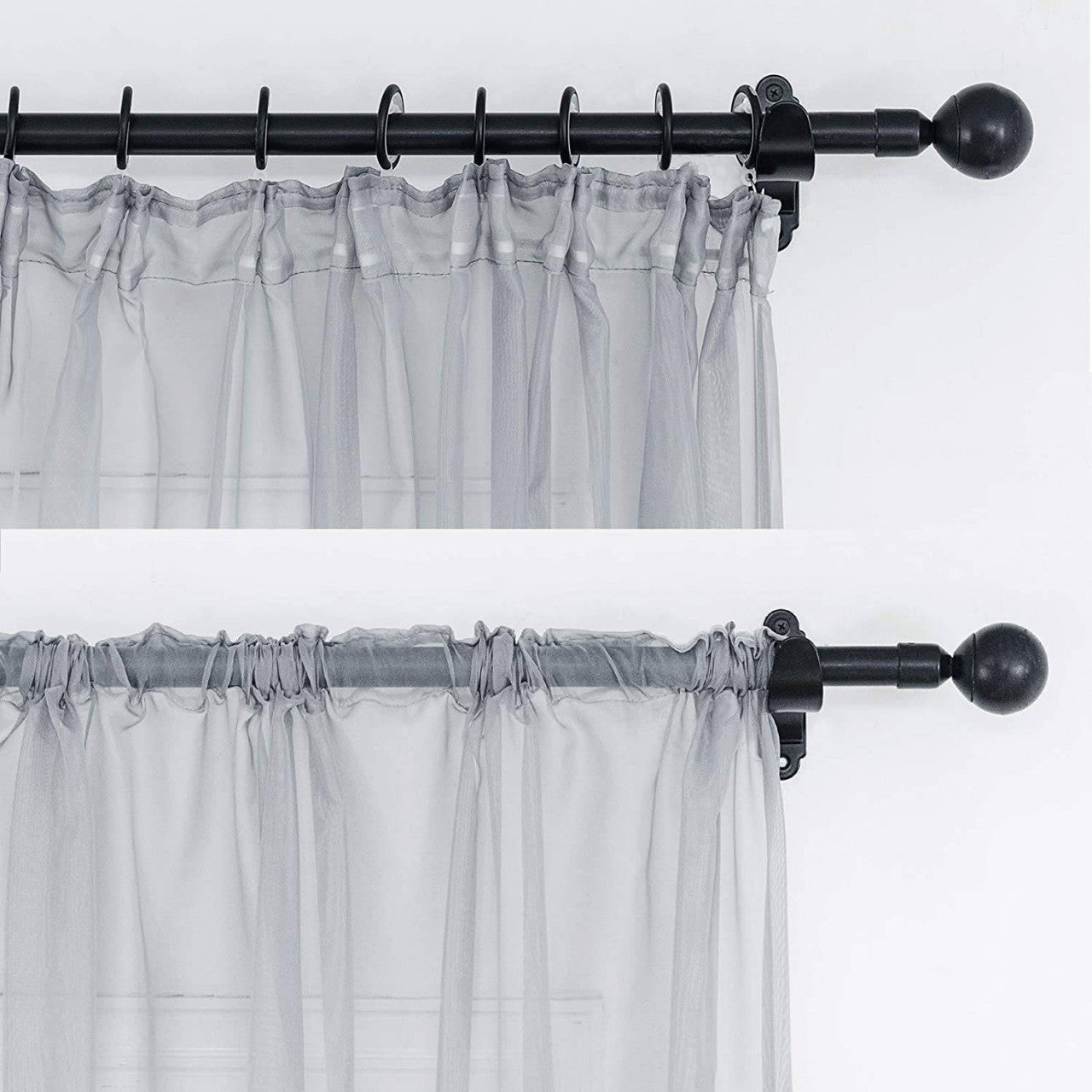 24goodz Sheer Curtains with Ruffles - Elegant and Breathable - 100% Polyester - For Living Rooms and Bedrooms - Grey - 140x245 cm
