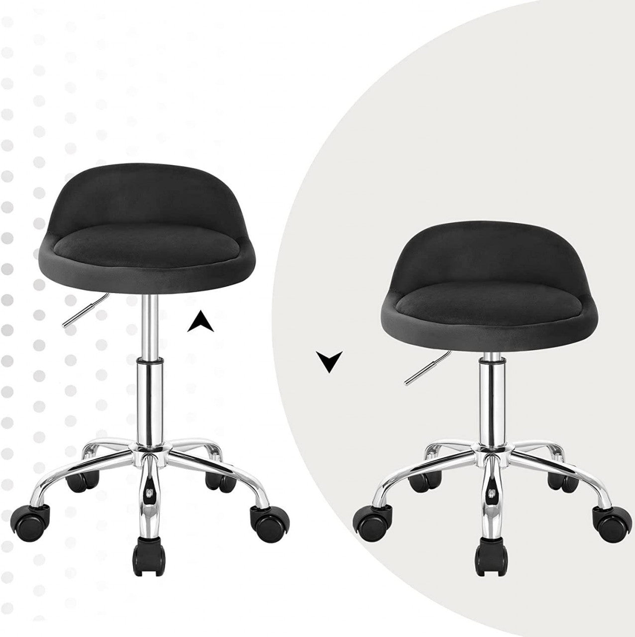24goodz Adjustable Swivel Stool - Versatile Use - Comfortable Velvet Upholstery - For Home Office and Salons - Dark Grey - dgr