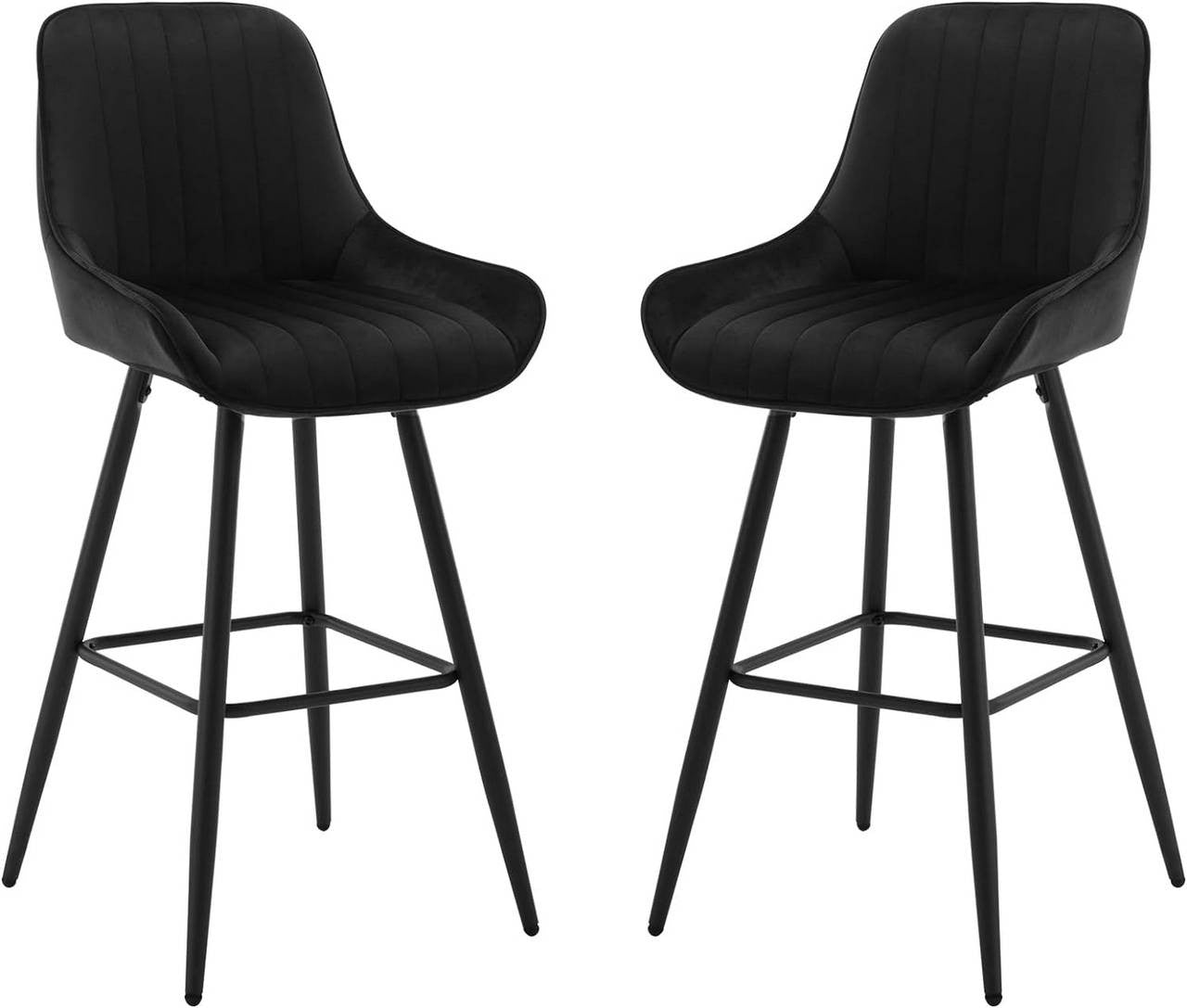 24goodz Velvet Bar Stool - Thick and Comfortable Seat - Ergonomic Design - Metal Frame - Black - 48.5x106x46 cm