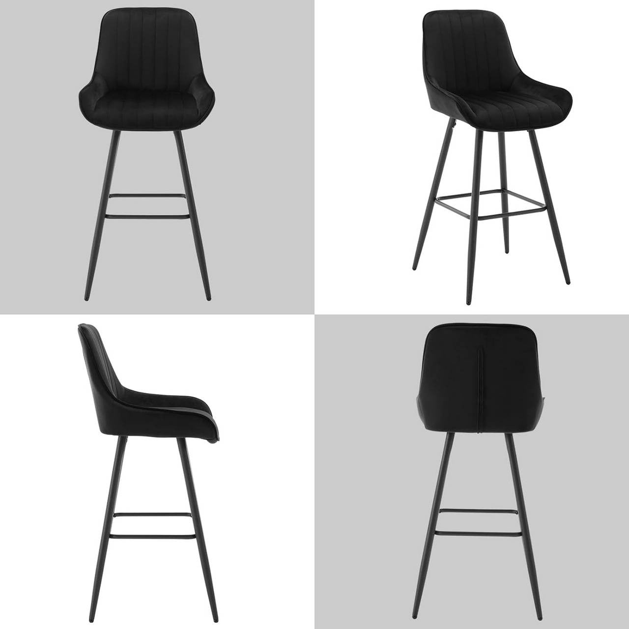 24goodz Velvet Bar Stool - Thick and Comfortable Seating - Ergonomic Design - Metal Frame - Black - 71 cm Height