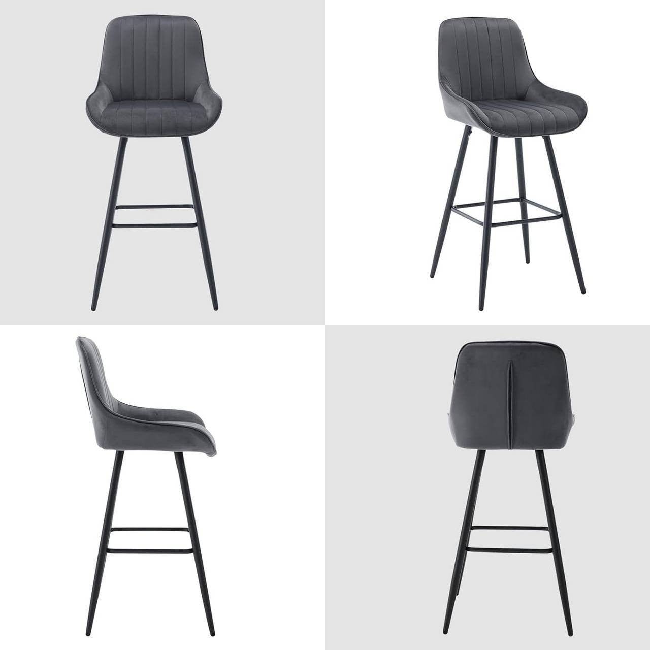 24goodz Velvet Bar Stool - Thick and Comfortable Seating - Ergonomic Design - Metal Frame - Dark Grey