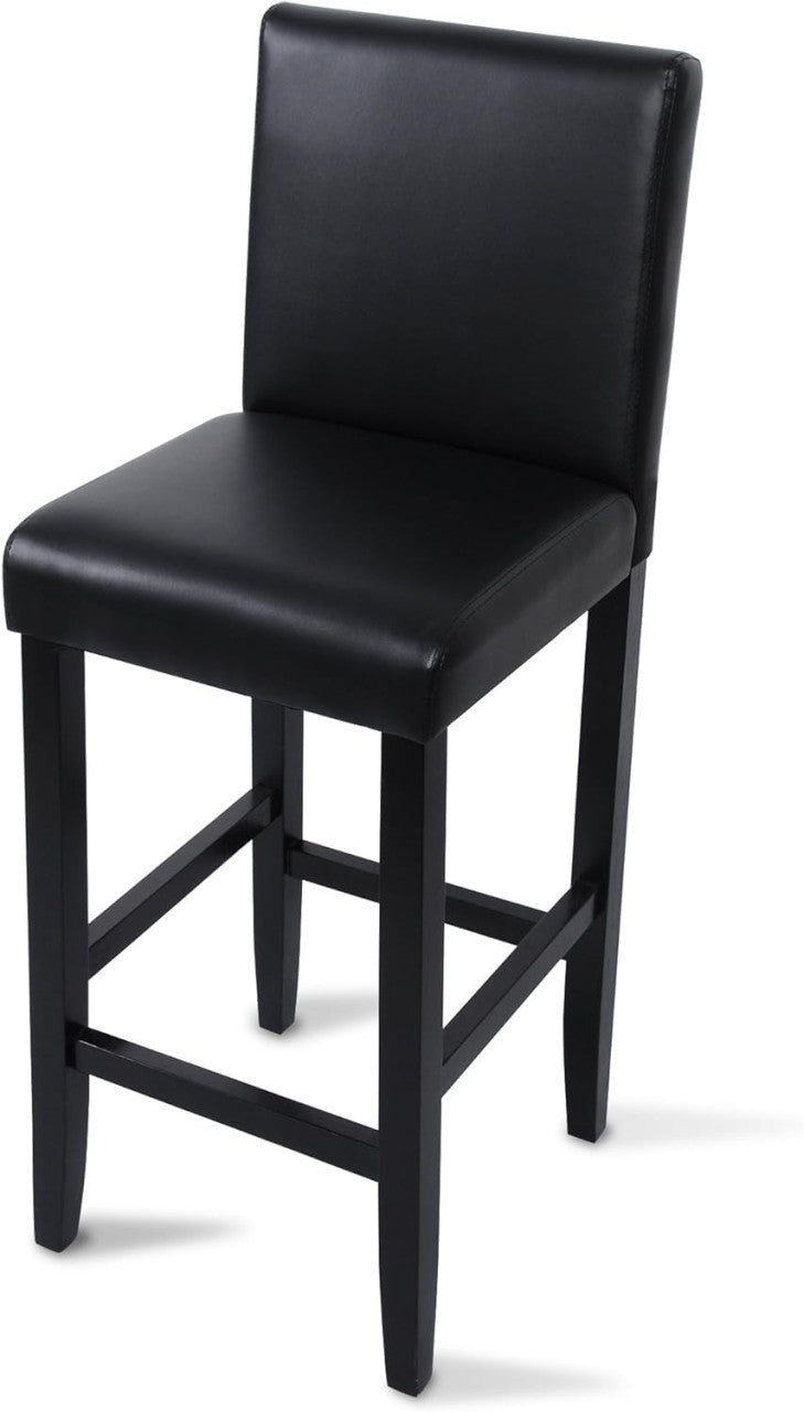 24goodz Set of 2 Bar Stools with Backrest - Ergonomic Comfort - Sturdy Structure - Faux Leather - Black/Gray - sz