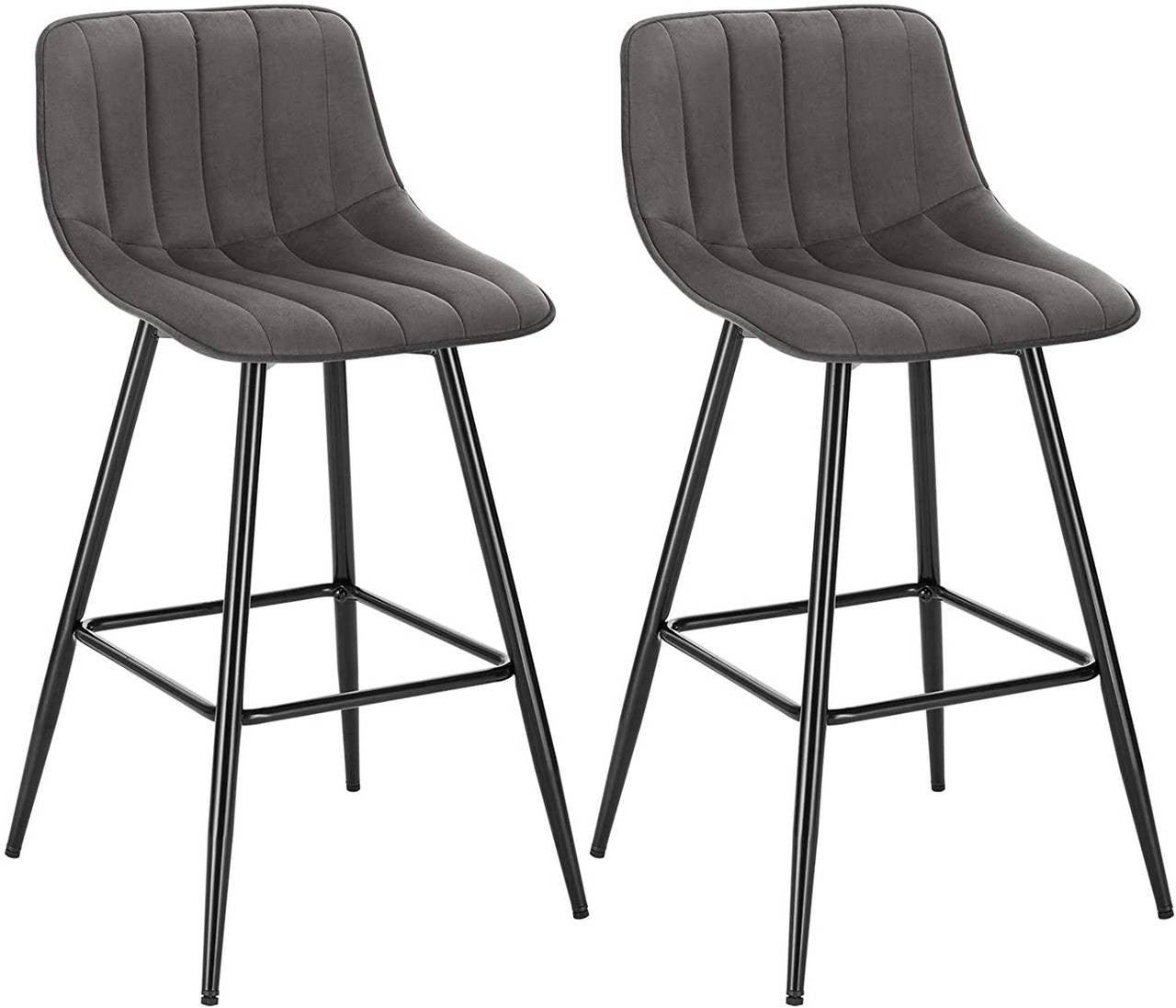 24goodz Velvet Bar Stool Set of 2 - Comfortable & Ergonomic - Sturdy and Robust - Velvet - For Home Use - Dark Grey/Black - dgr