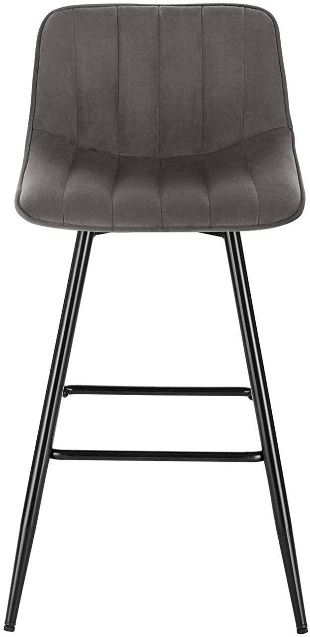 24goodz Velvet Bar Stool Set of 2 - Comfortable & Ergonomic - Sturdy and Robust - Velvet - For Home Use - Dark Grey/Black - dgr