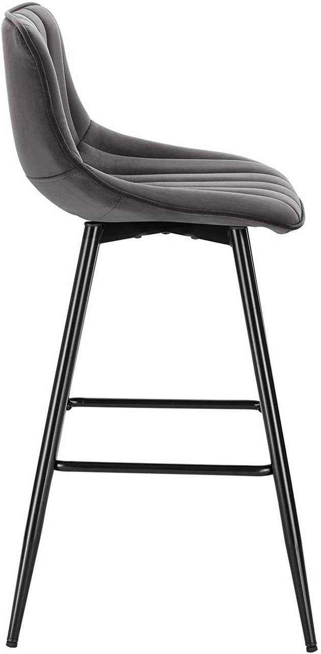 24goodz Velvet Bar Stool Set of 2 - Comfortable & Ergonomic - Sturdy and Robust - Velvet - For Home Use - Dark Grey/Black - dgr
