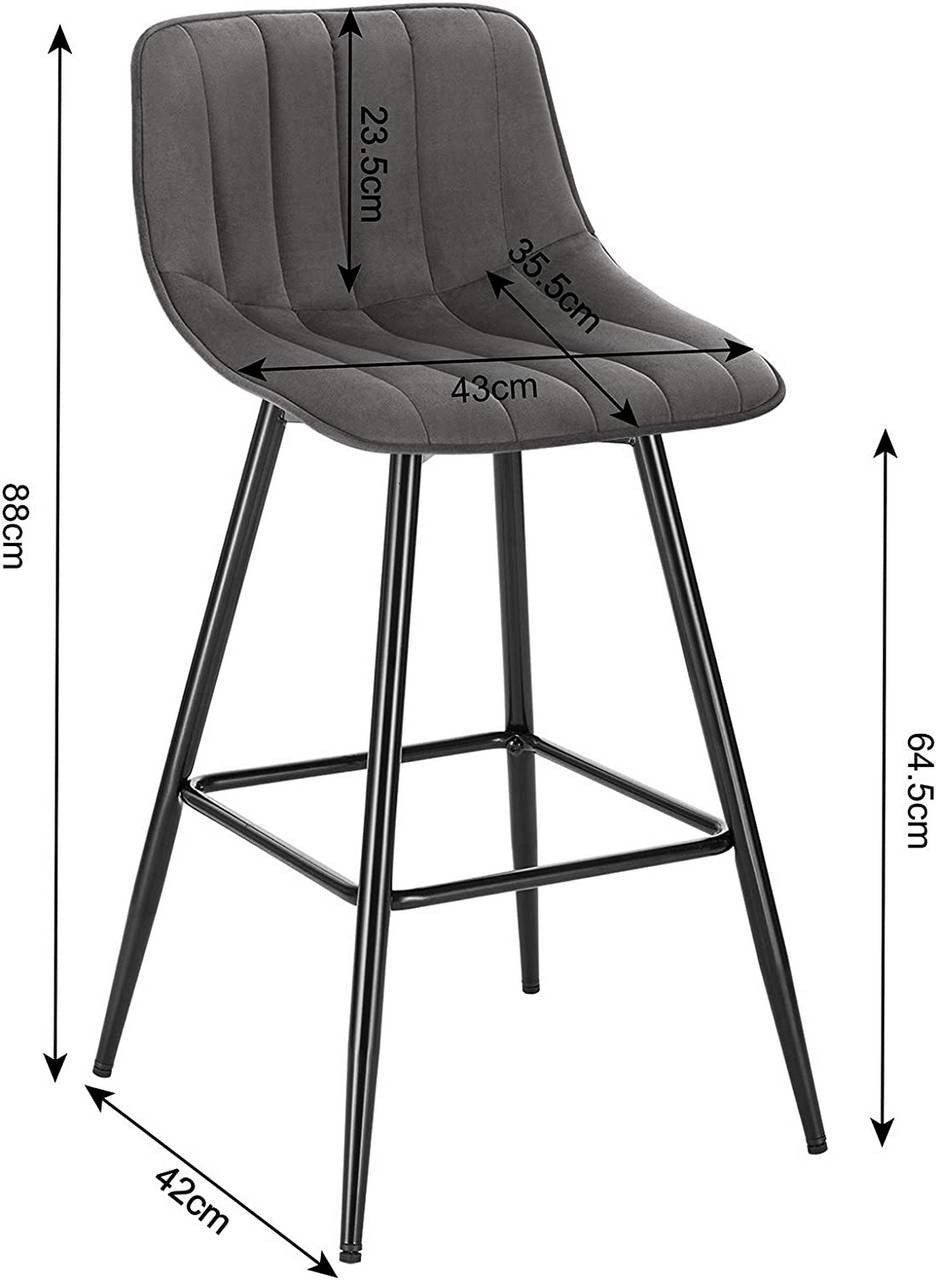 24goodz Velvet Bar Stool Set of 2 - Comfortable & Ergonomic - Sturdy and Robust - Velvet - For Home Use - Dark Grey/Black - dgr