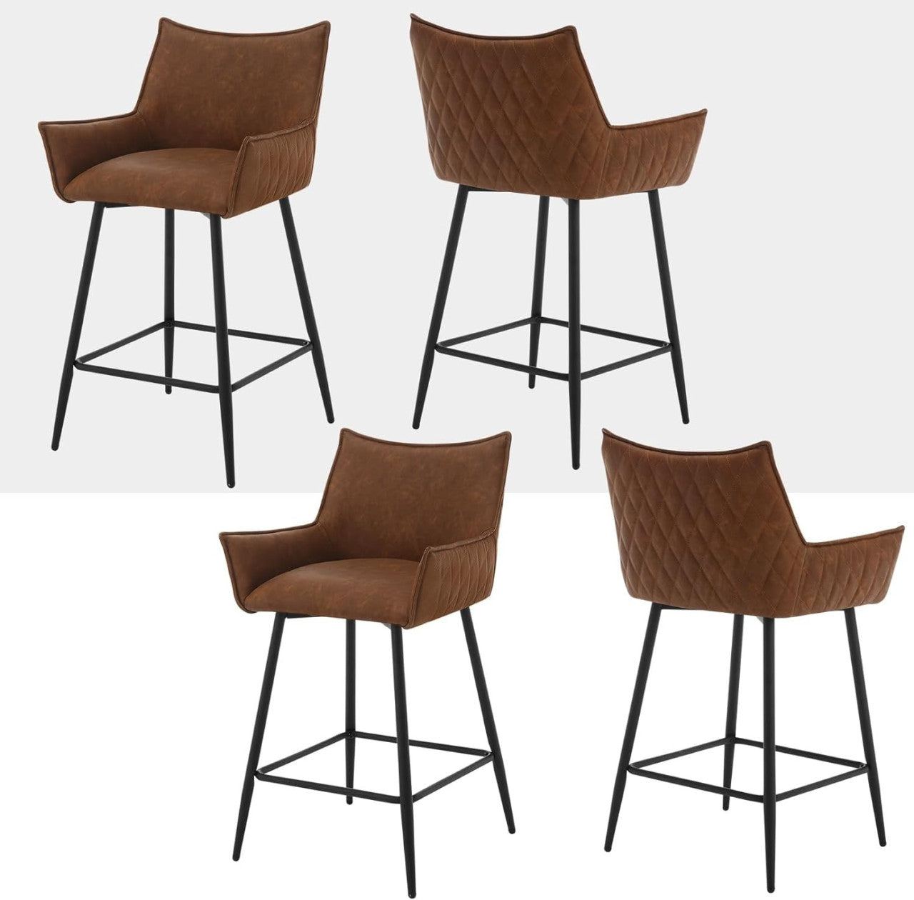 24goodz Vintage Bar Stool with Backrest - Ergonomic Comfort - Sturdy Metal Frame - Vintage Faux Leather - For Home Bar or Kitchen - Anthracite/Dark Brown