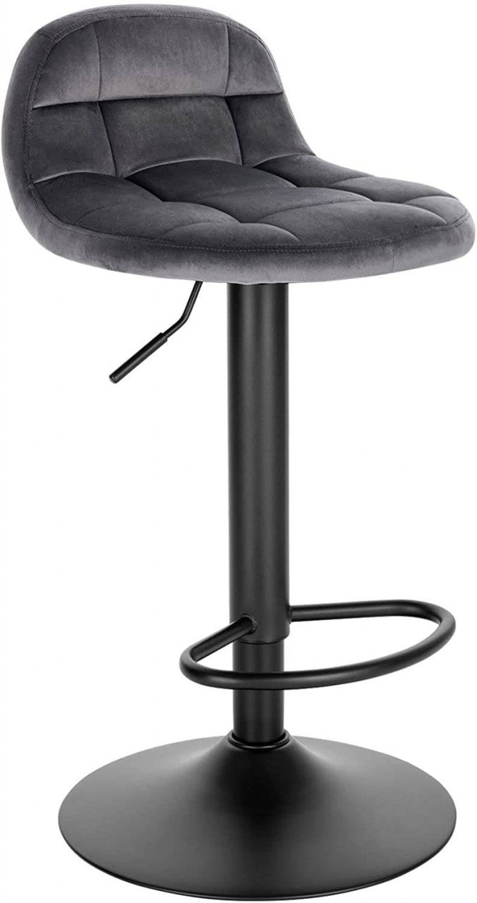 24goodz Velvet Bar Stool with Backrest and Footrest - Comfortable Seating Experience - Height Adjustable and 360° Swivel - Velvet + Metal - Dark Grey - dgr