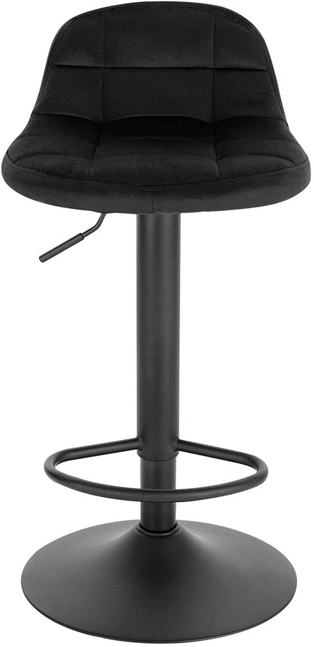 24goodz Velvet Bar Stool with Backrest and Footrest - Comfortable Seating - Adjustable Height and 360° Swivel - Velvet and Metal - Dark Grey/Black/Dark Green - sz