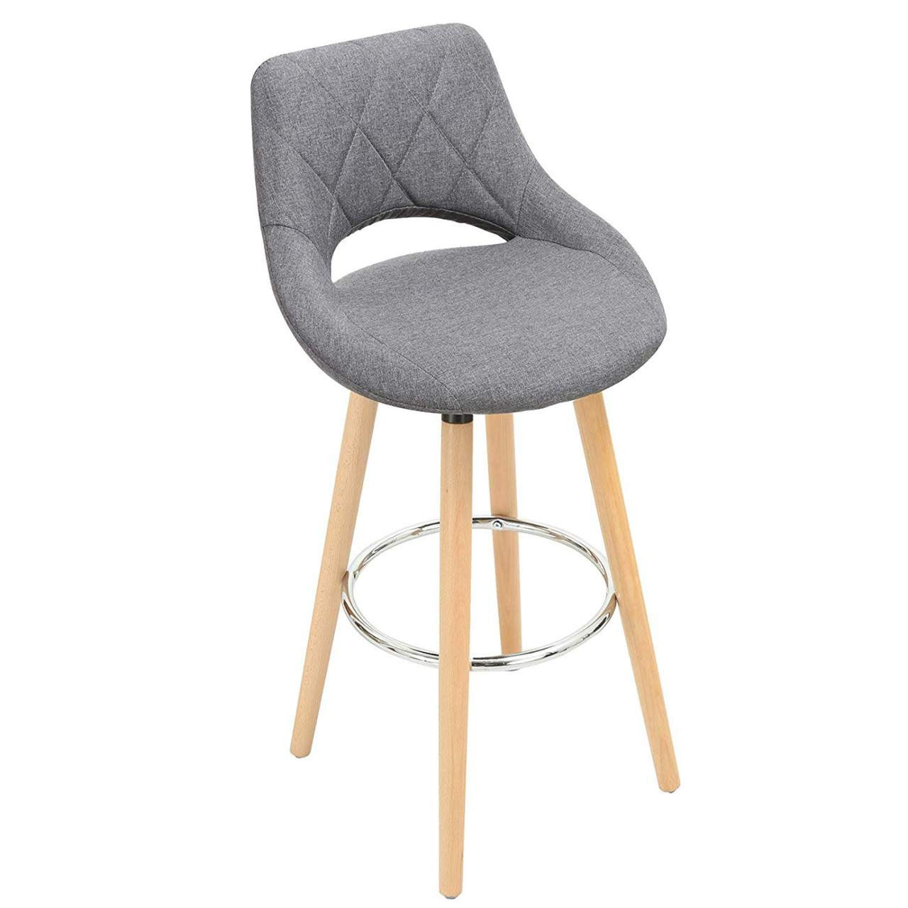 24goodz Bar Stool with Backrest and Footrest - Comfortable and Ergonomic - Linen and Solid Wood - For Home and Commercial Use - Dark Grey - dgr