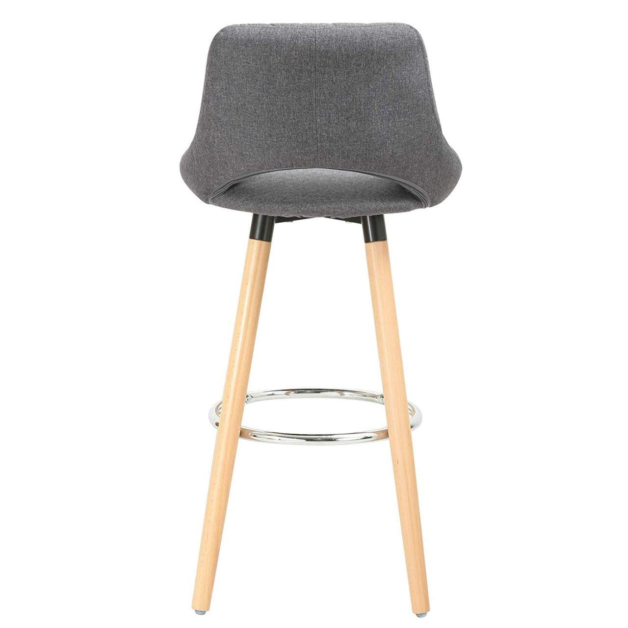 24goodz Bar Stool with Backrest and Footrest - Comfortable and Ergonomic - Linen and Solid Wood - For Home and Commercial Use - Dark Grey - dgr