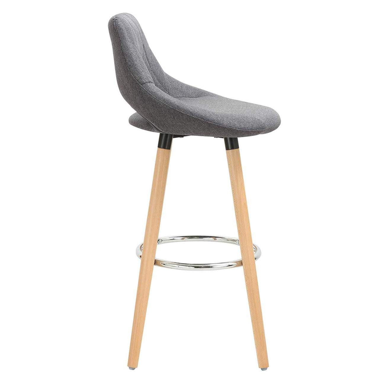 24goodz Bar Stool with Backrest and Footrest - Ergonomic Comfort - Solid Wood Frame - Dark Grey - dgr