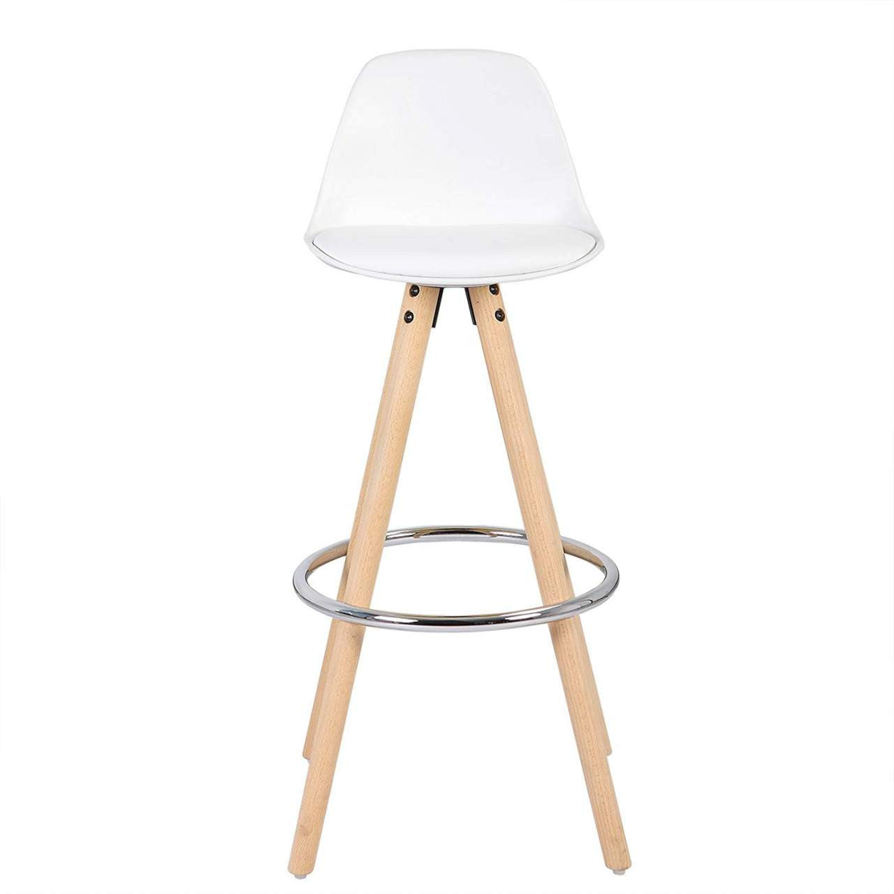 24goodz Bar Stool - Ergonomic Design - Durable and Stylish - Faux Leather with Solid Wood - For Home and Bistro Use - White - ws
