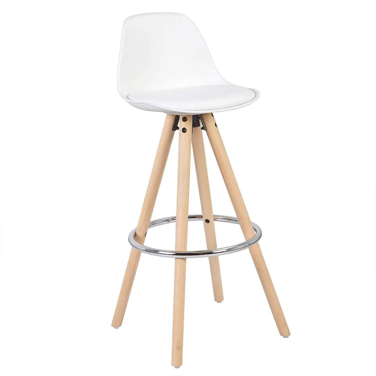 24goodz Bar Stool - Ergonomic Design - Durable and Stylish - Faux Leather and Solid Wood - White - ws