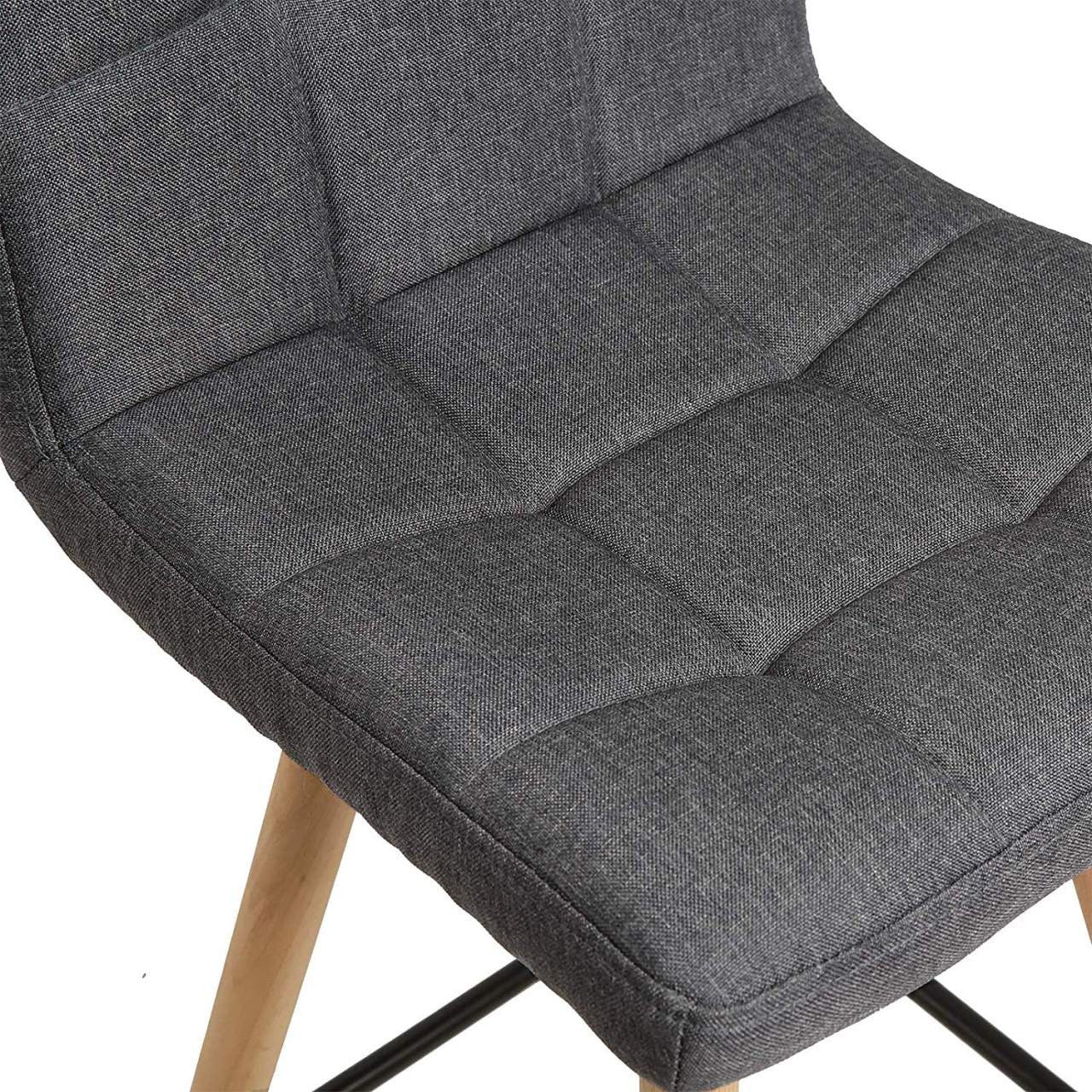 24goodz Set of 2 Bar Stools with Backrest and Footrest - Ergonomic Design - Solid Wood and Linen - Dark Grey - dgr