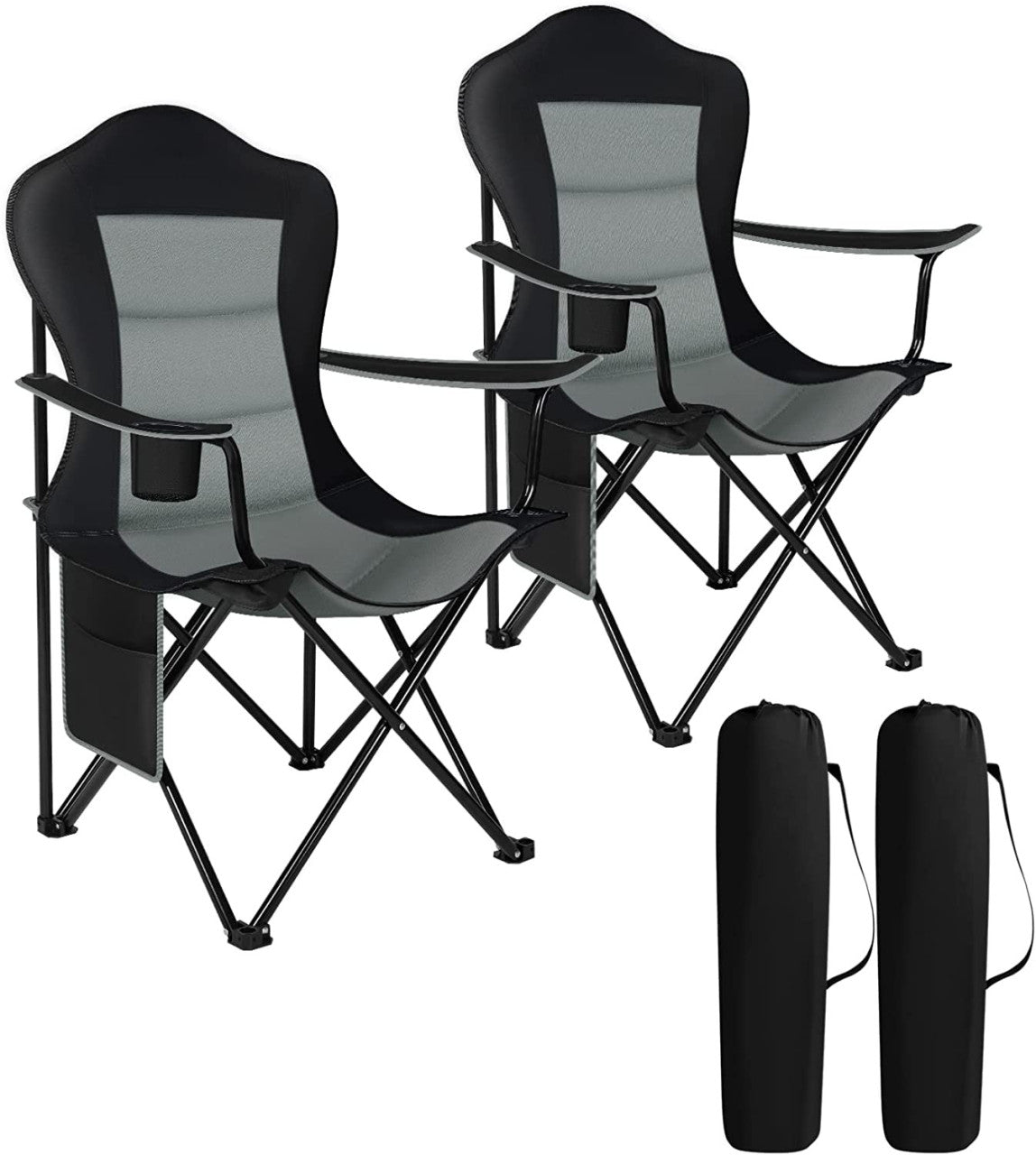 24goodz Lightweight Folding Camping Chair - Portable and Space-Saving - 600D Oxford Fabric - For Outdoor Enthusiasts - Black + Dark Grey - szdg