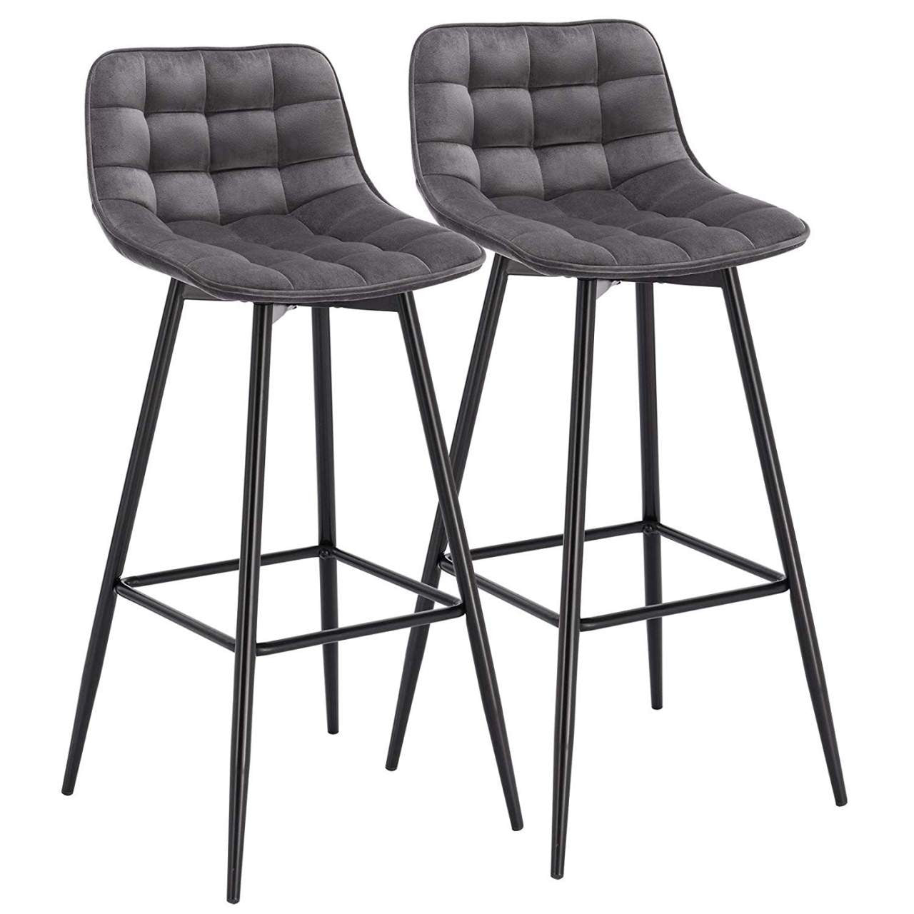 24goodz Velvet Bar Stool Set - Comfortable & Ergonomic - Sturdy & Robust - Velvet + Metal - Dark Grey - dgr