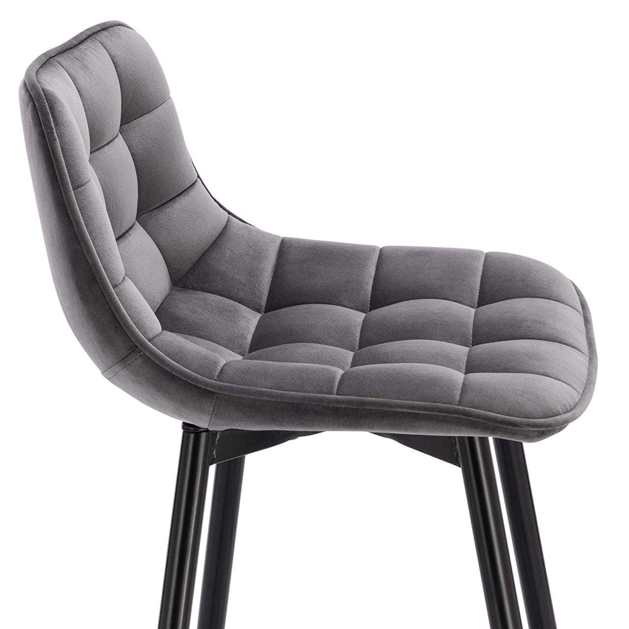 24goodz Velvet Bar Stool - Comfortable & Ergonomic - Sturdy and Robust - Velvet + Metal - Dark Grey - dgr