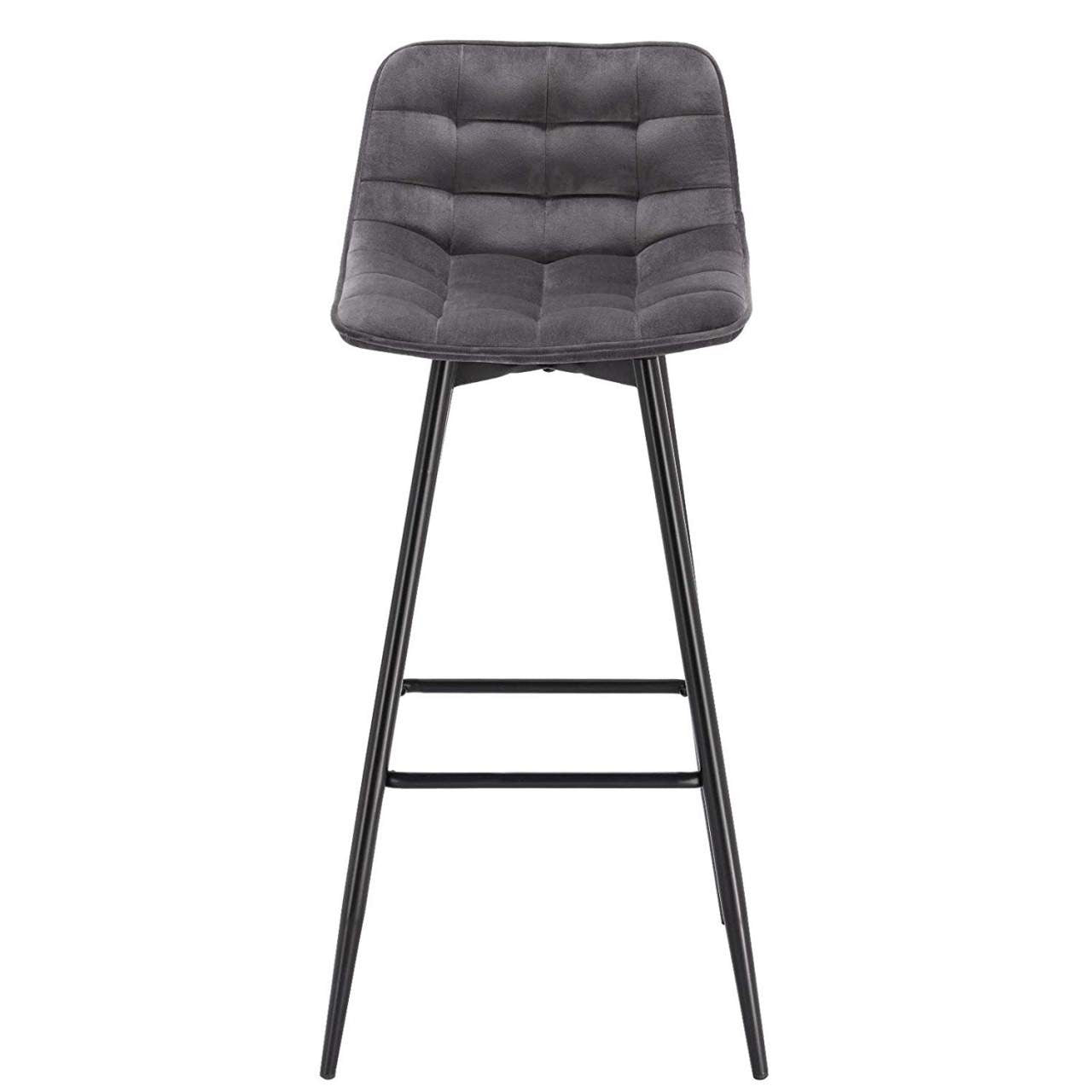 24goodz Velvet Bar Stool - Comfortable & Ergonomic - Sturdy and Robust - Velvet + Metal - Dark Grey - dgr