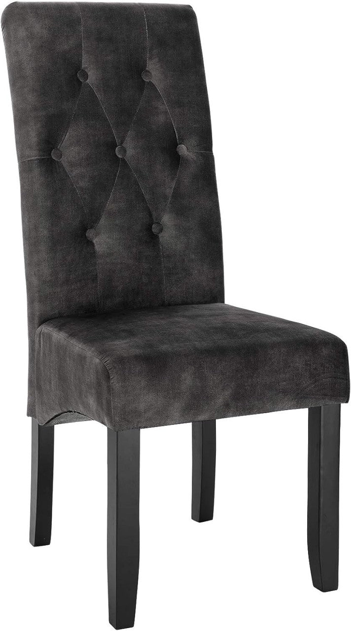 24goodz Set of 2 Dining Chairs with High Backrest - Elegant Velvet Upholstery - Solid Wood Legs - Dark Grey - dgr