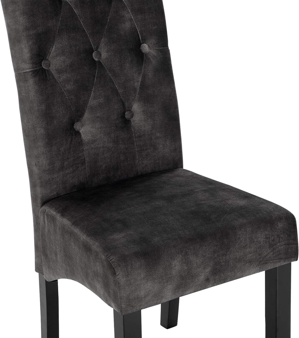 24goodz Set of 2 Dining Chairs with High Backrest - Elegant Velvet Upholstery - Solid Wood Legs - Dark Grey - dgr