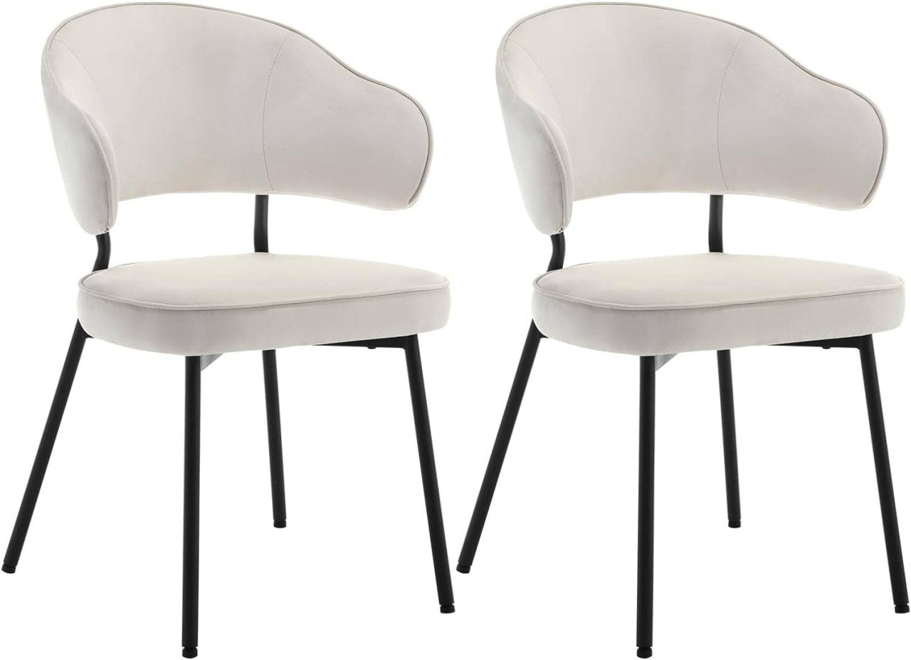 24goodz Velvet Dining Chair Set - Ergonomic Comfort - Sturdy Metal Frame - Velvet - For Dining and Living Rooms - Cream