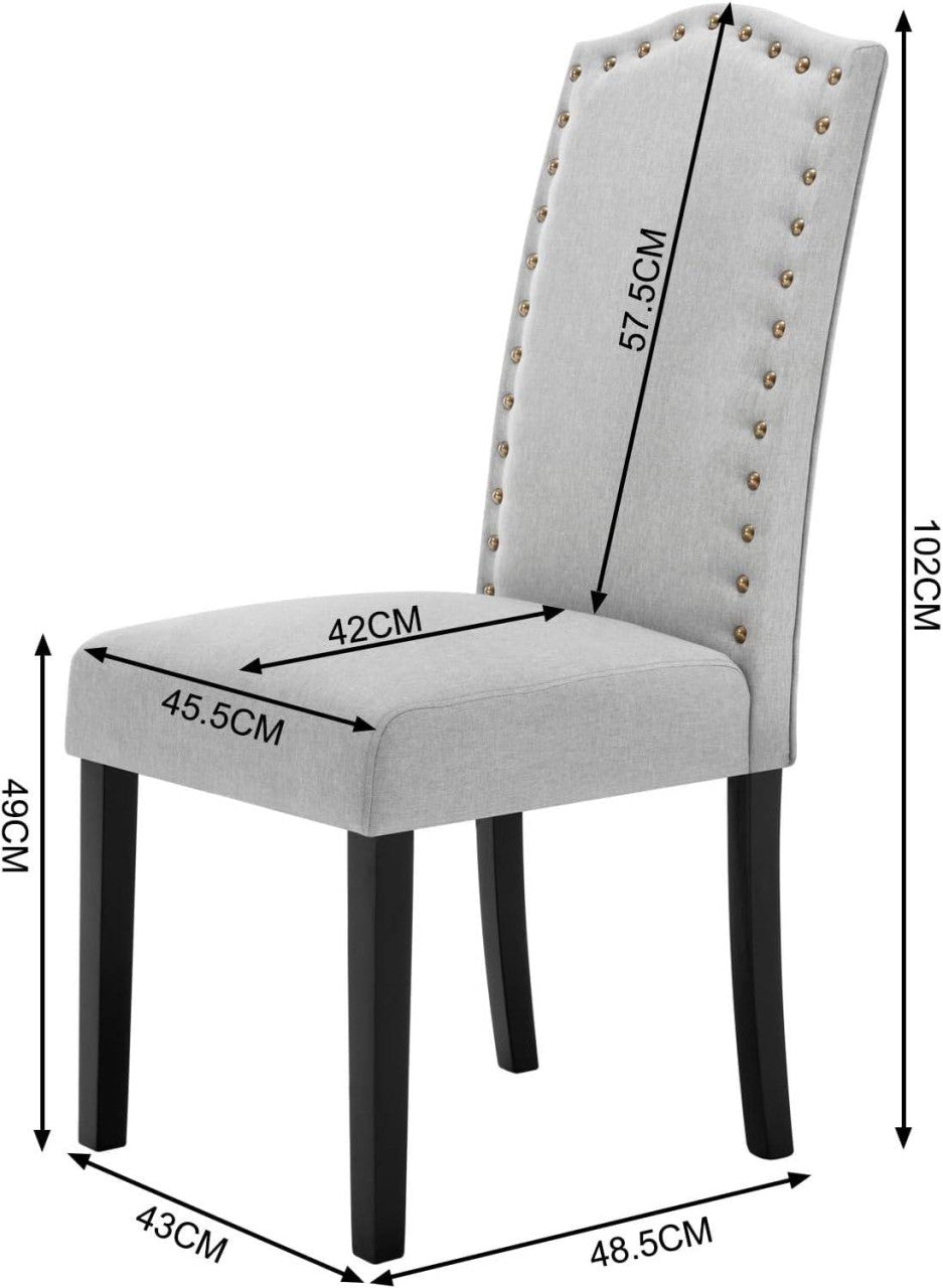 24goodz High Back Dining Chairs - Ergonomic Comfort - Sturdy Solid Wood Frame - Linen - For Home Use - Light Grey