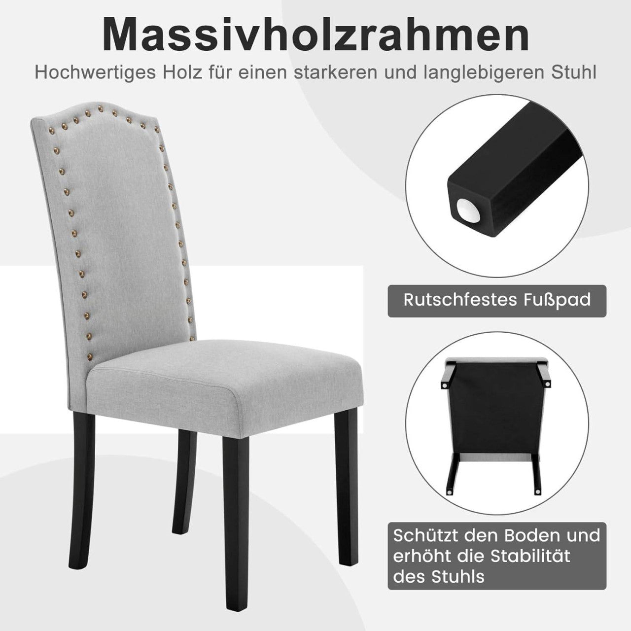 24goodz High Back Dining Chairs - Ergonomic Comfort - Durable Solid Wood Frame - Linen - For Every Room - Light Grey