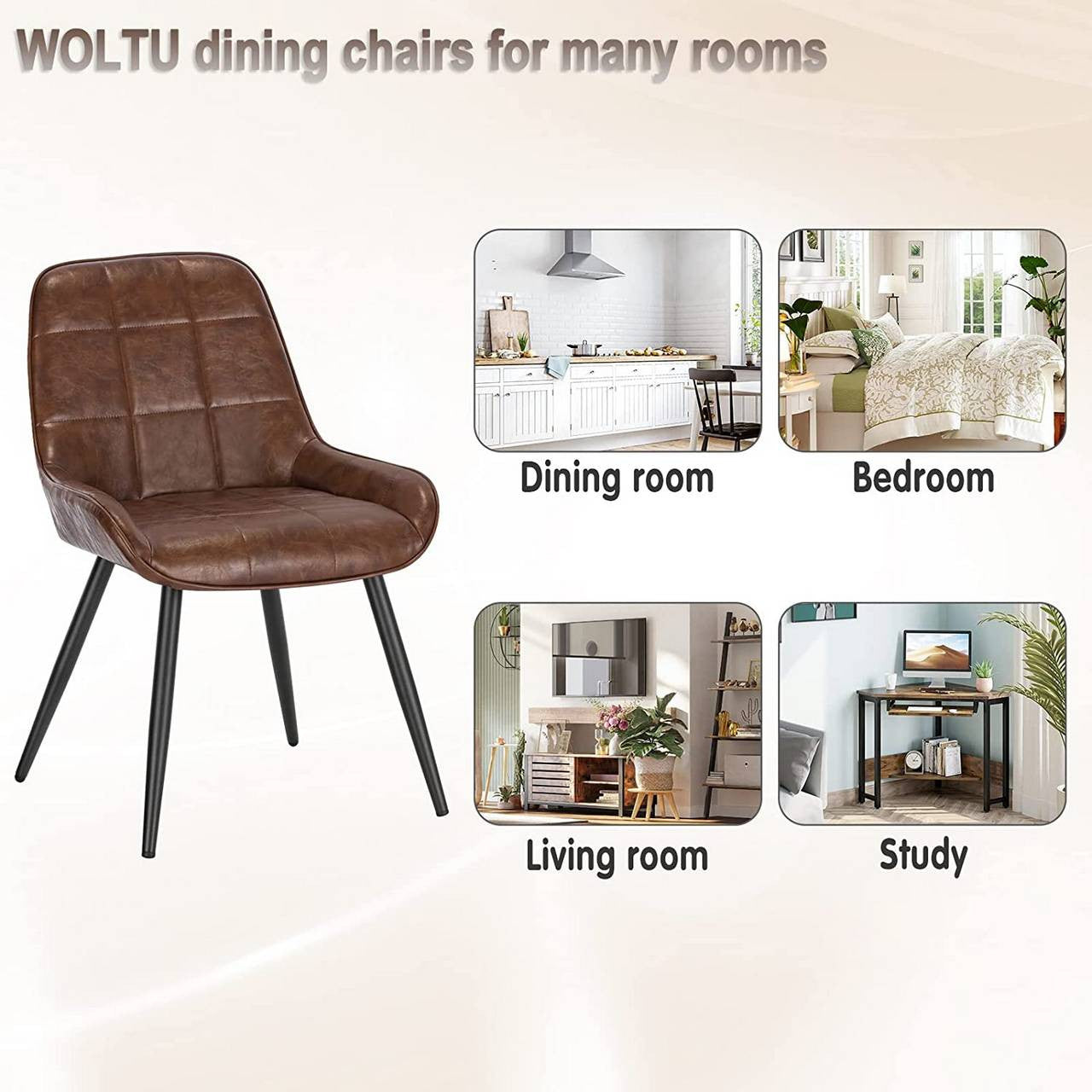24goodz Set of 2 Dining Chairs - Ergonomic Comfort - Durable Faux Leather - For Home & Office - Brown