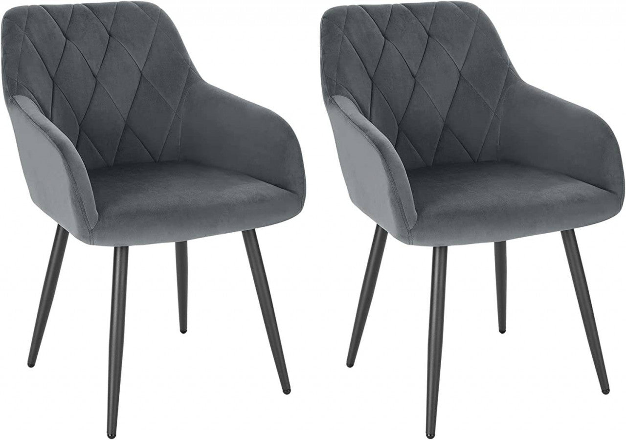 24goodz Velvet Dining Chair with Armrests - Ergonomic Comfort - Sturdy Metal Legs - Velvet - For Home & Dining - Dark Grey - dgr