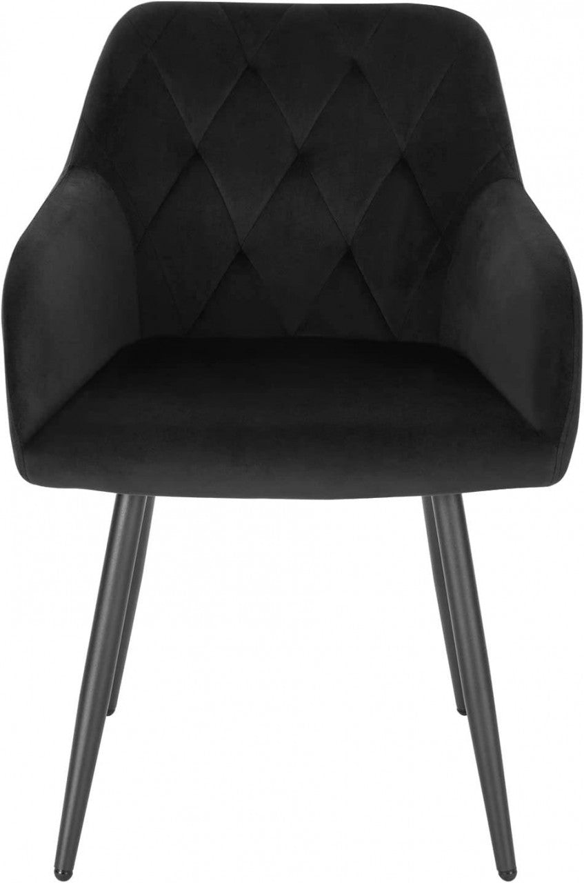 24goodz Velvet Dining Chairs with Armrests - Ergonomic Comfort - Sturdy Metal Legs - Black - Set of 2 - sz