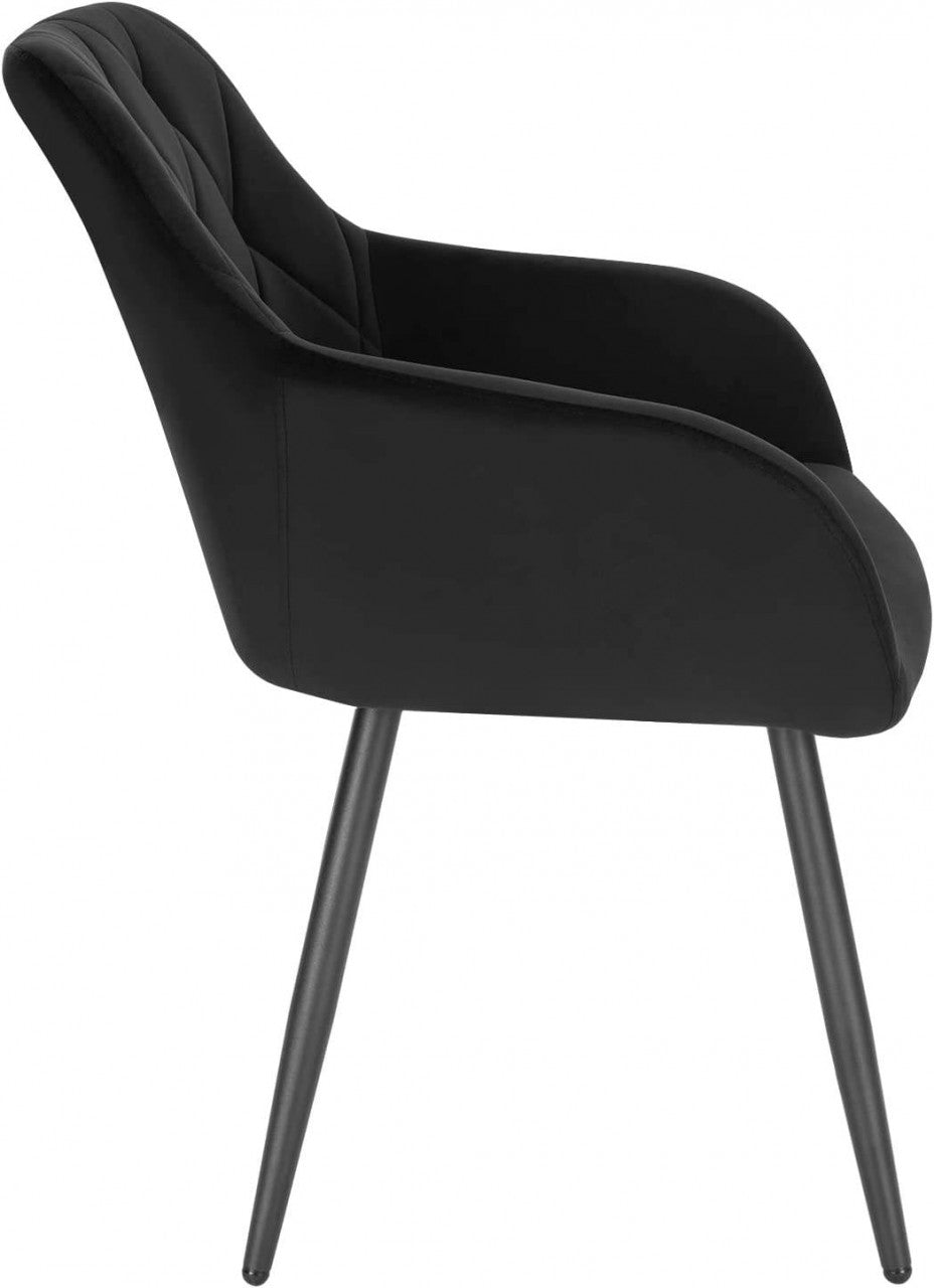 24goodz Velvet Dining Chairs with Armrests - Ergonomic Comfort - Sturdy Metal Legs - Black - Set of 2 - sz