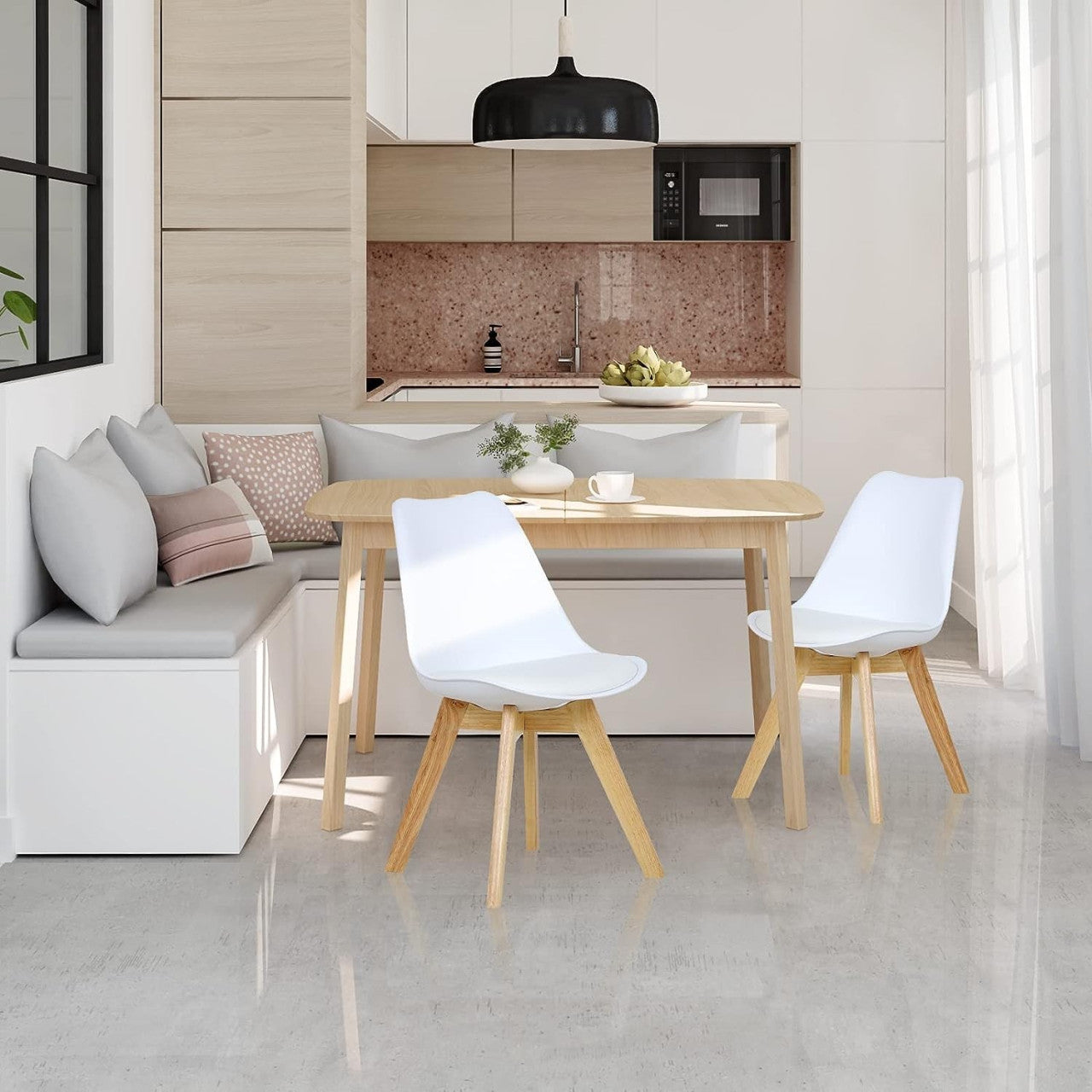 24goodz Dining Chairs Set of 2 - Ergonomic Comfort - Durable and Stable - PP and Solid Wood - White - ws