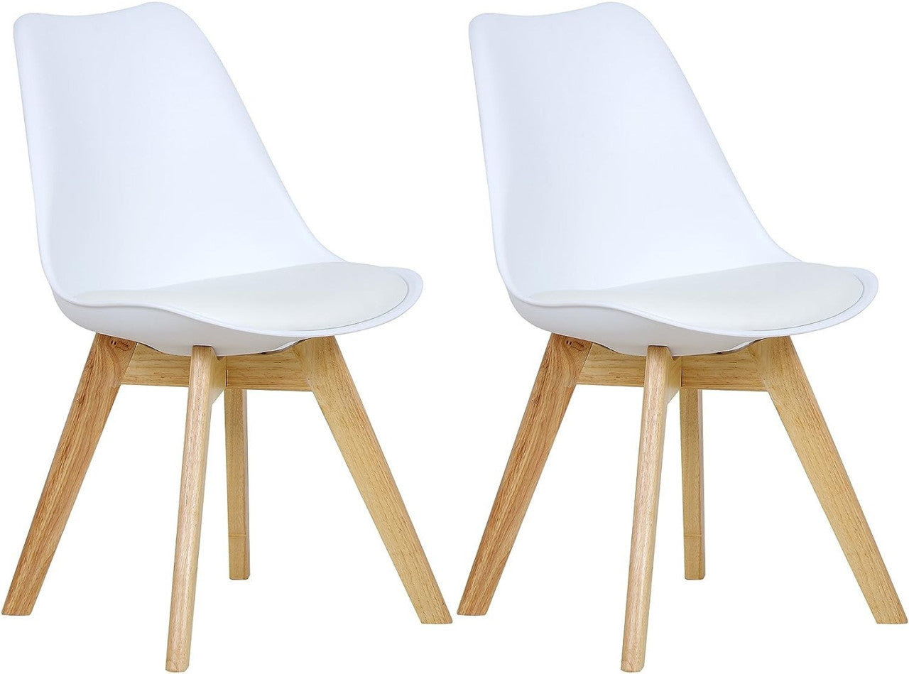 24goodz Dining Chairs Set of 2 - Ergonomic Comfort - Durable and Stable - PP and Solid Wood - White - ws