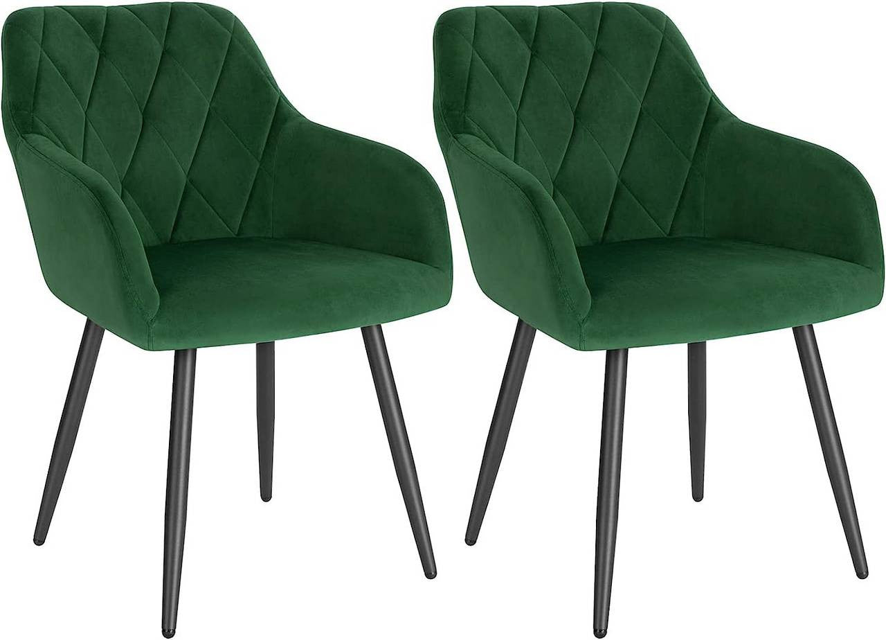 24goodz Velvet Dining Chair with Armrests - Ergonomic Comfort - Sturdy Metal Frame - Velvet - For Home Use - Dark Green - dgn