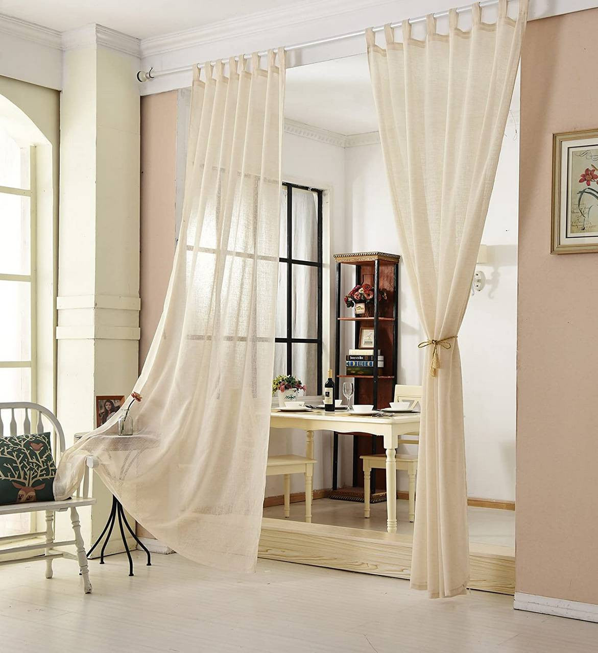 24goodz Set of 2 Curtain Panels - Elegant Linen Look - Lightweight and Breathable - 100% Polyester - For Living Room and Bedroom - Sand 140x225 cm - sd