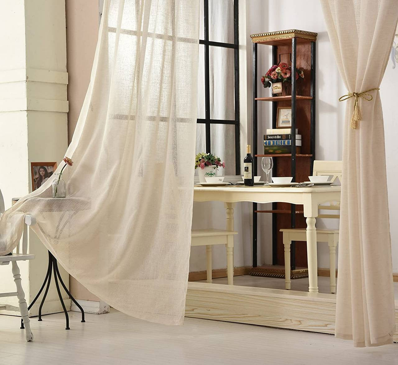 24goodz Set of 2 Curtains with Loop - Elegant Linen Look - 100% Polyester - For All Rooms - Sand 140x245 cm - sd