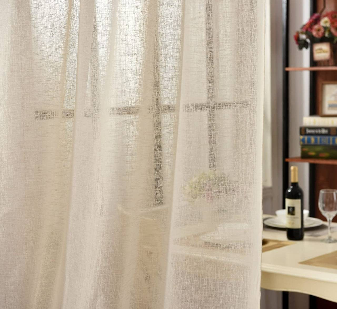 24goodz Set of 2 Curtain Panels - Elegant Linen Look - Lightweight and Breathable - 100% Polyester - For Living Room and Bedroom - Sand 140x225 cm - sd